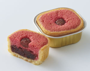 Rose Tarts have two layers inside: rose and red bean paste and upper batter. There are three flavors: strawberry, mango, and coconut.