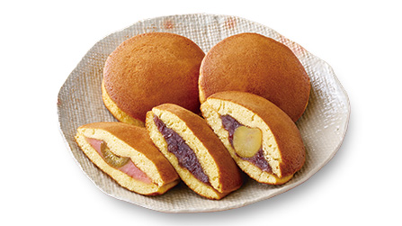 スフレ風のふわっとした食感のどら焼「福まる」。小豆、栗、梅の3種を取り揃えている